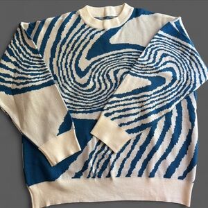 Blue and White Patterned Sweater